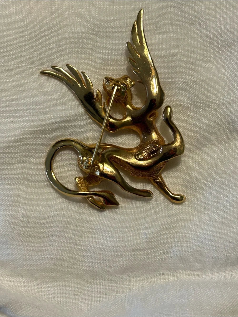 Gold-Tone Winged Mythical Creature Brooch for Women